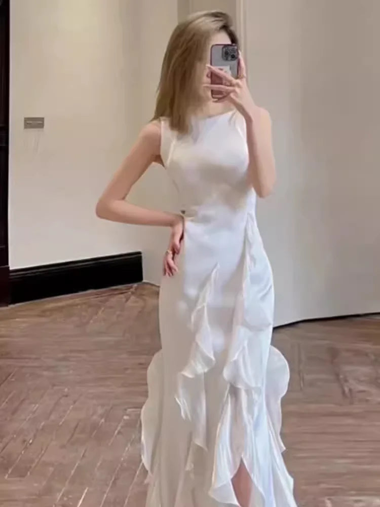 TingPo Wholesale Simple Sheath Long White Prom Dresses formal wear dresses